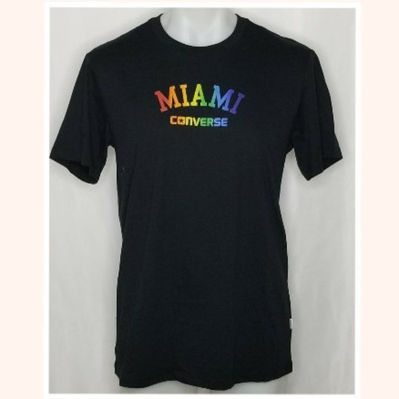 Converse Miami Mens Pride Graphic Tee Black 100% Cotton T-Shirt Size L - Picture 1 of 4